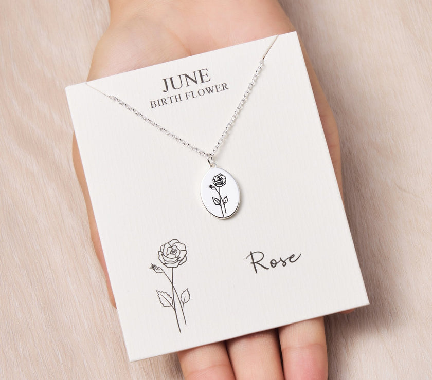 June Birth Flower Rose Necklace with Card