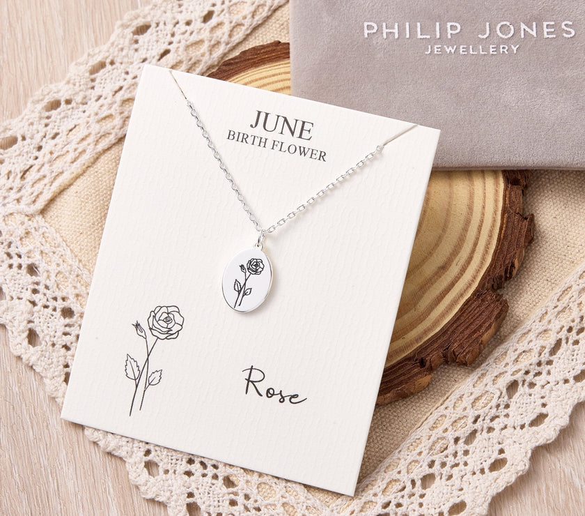 June Birth Flower Rose Necklace with Card