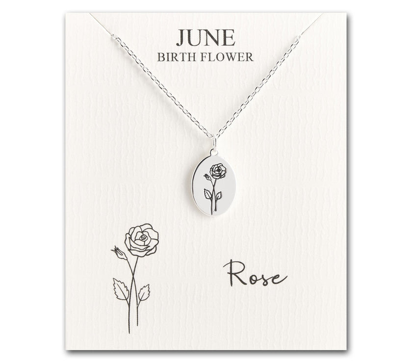 June Birth Flower Rose Necklace with Card