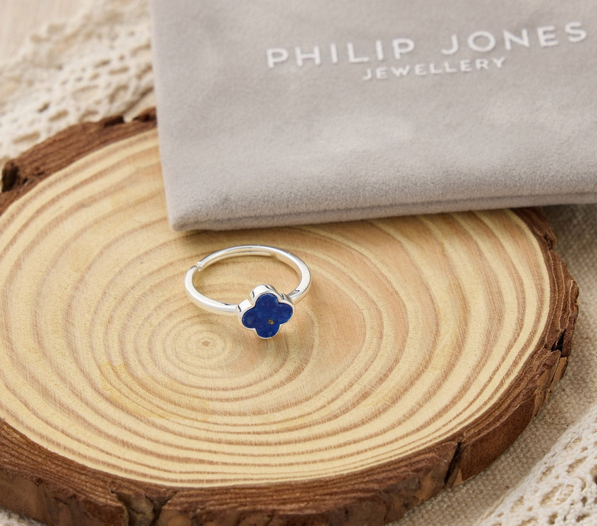 Lapis Gemstone Adjustable Clover Ring