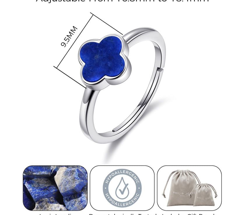 Lapis Gemstone Adjustable Clover Ring