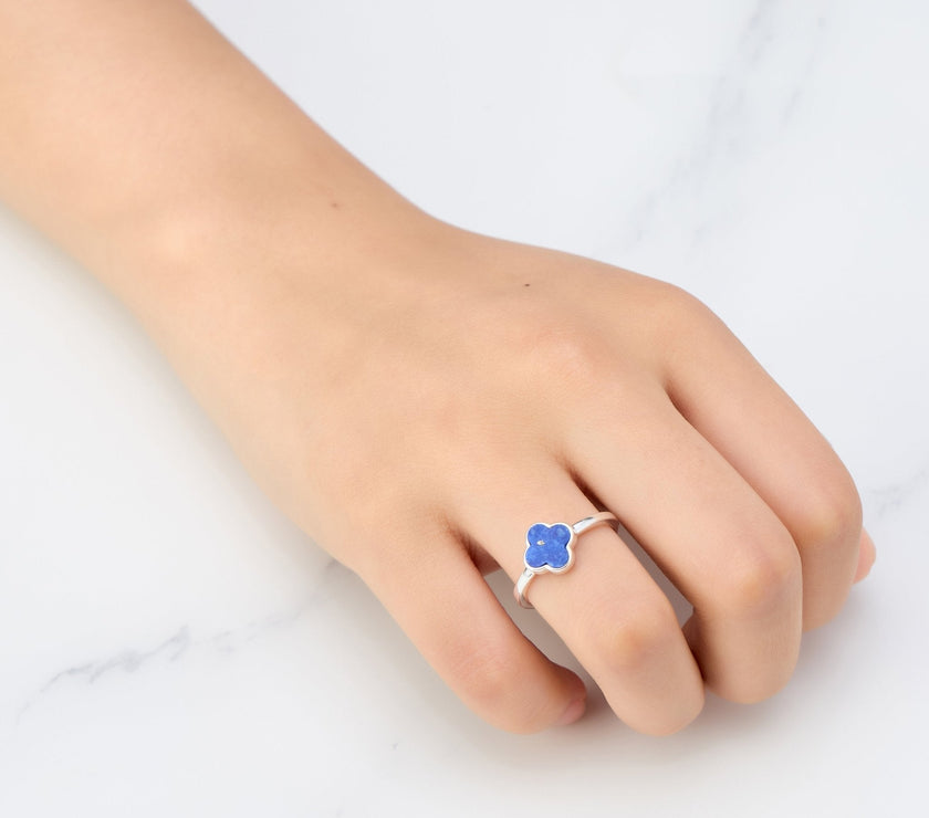 Lapis Gemstone Adjustable Clover Ring