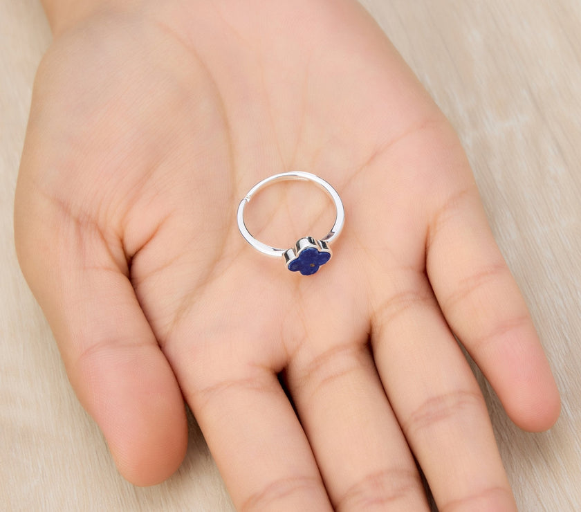 Lapis Gemstone Adjustable Clover Ring