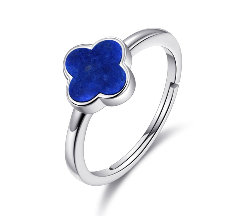 Lapis Gemstone Adjustable Clover Ring