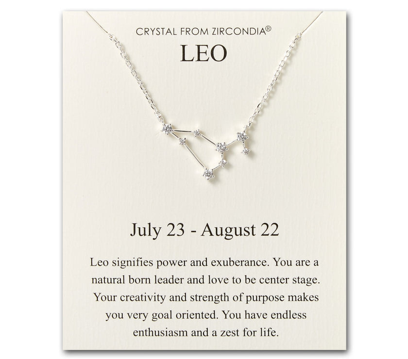 Leo Star Sign Zodiac Constellation Necklace and Quote Card with Zircondia® Crystals