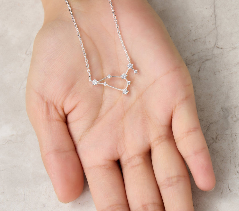 Leo Star Sign Zodiac Constellation Necklace and Quote Card with Zircondia® Crystals