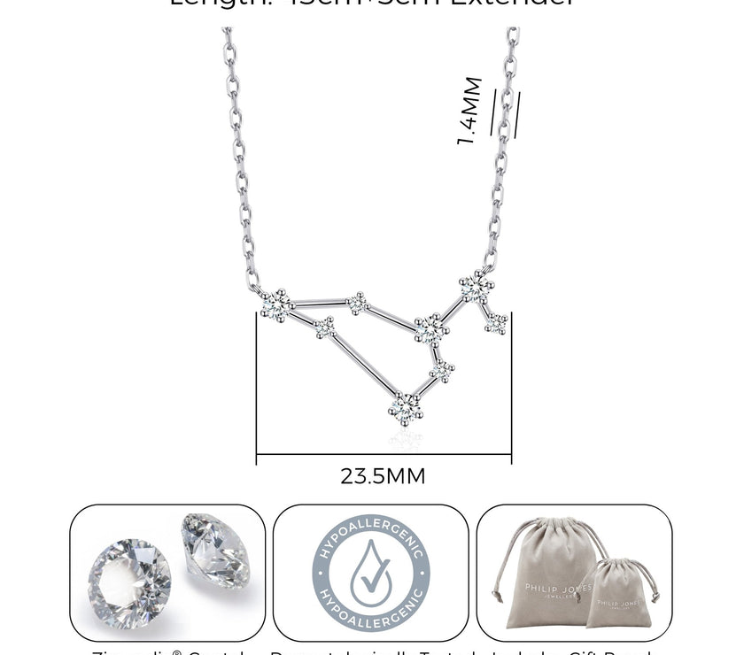 Leo Star Sign Zodiac Constellation Necklace and Quote Card with Zircondia® Crystals