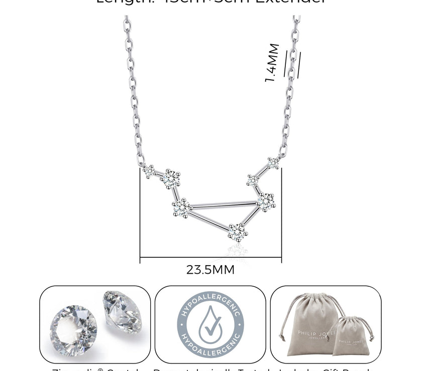 Libra Star Sign Zodiac Constellation Necklace and Quote Card with Zircondia® Crystals