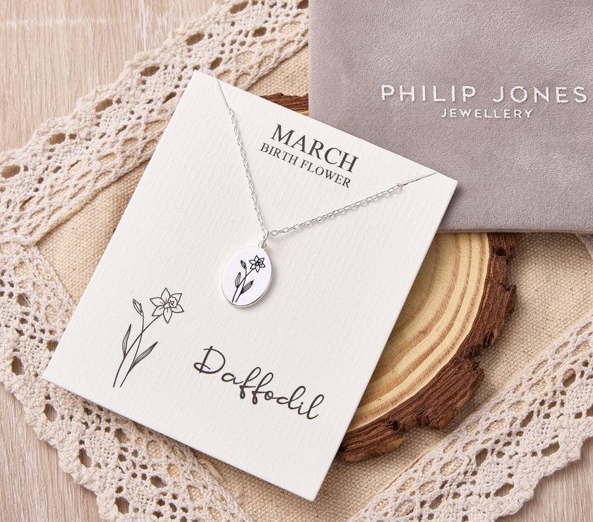 March Birth Flower Daffodil Necklace with Card
