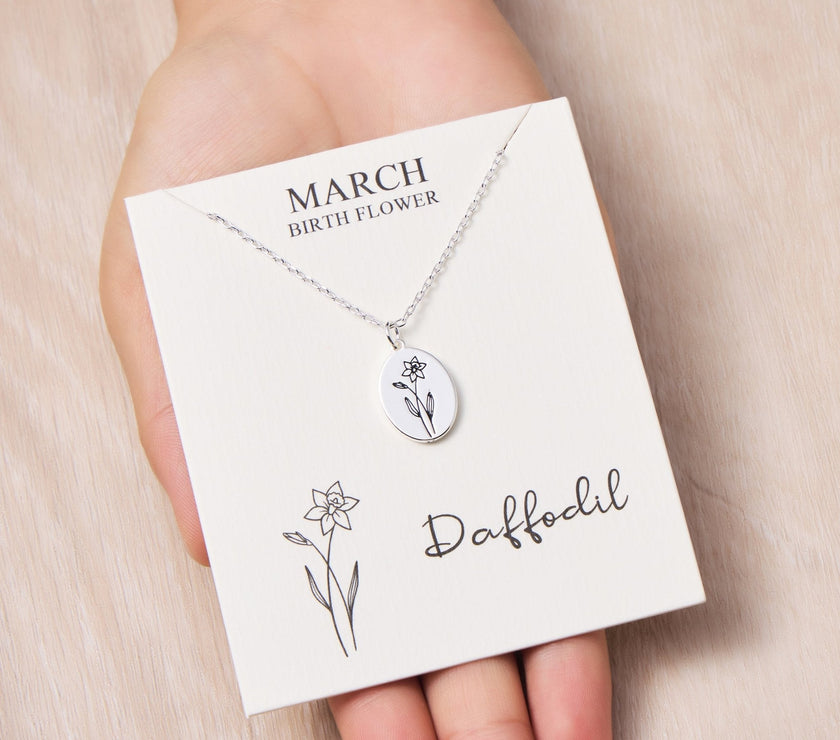 March Birth Flower Daffodil Necklace with Card