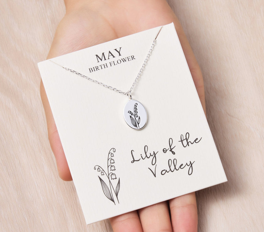 May Birth Flower Lily of the Valley Necklace with Card