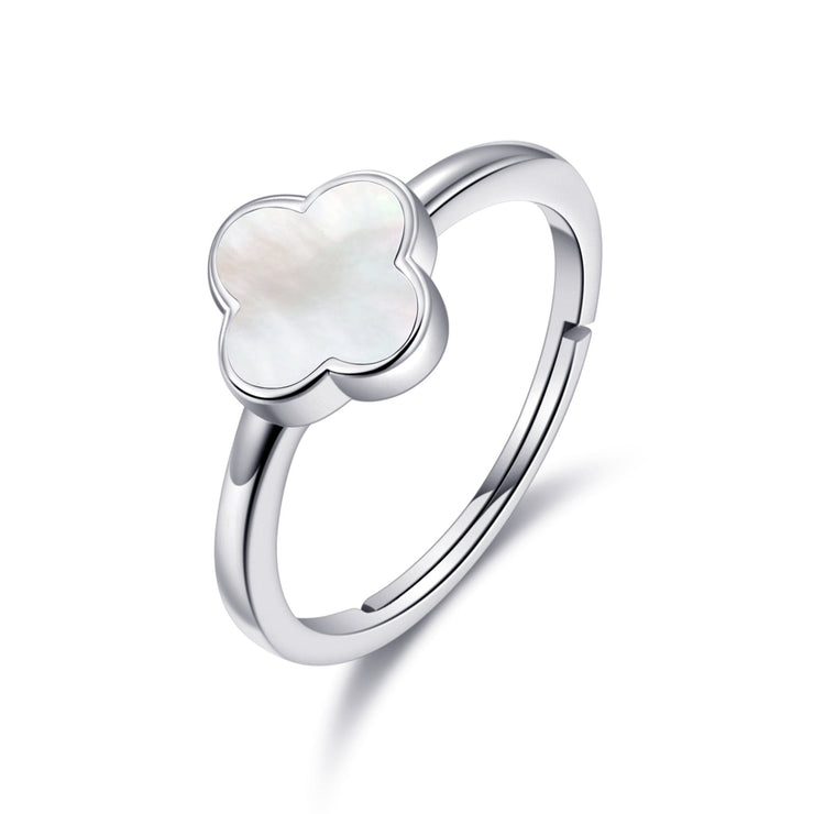 Mother of Pearl Gemstone Adjustable Clover Ring