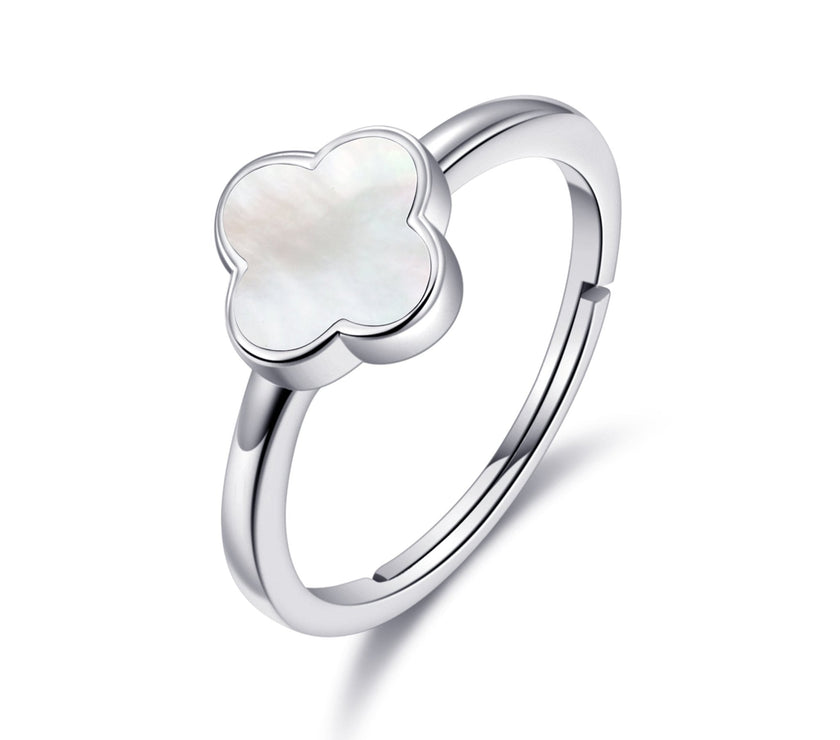 Mother of Pearl Gemstone Adjustable Clover Ring