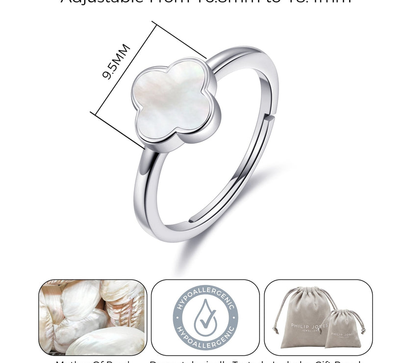 Mother of Pearl Gemstone Adjustable Clover Ring