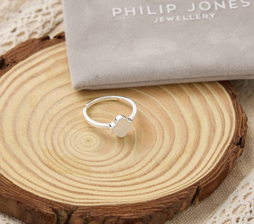 Mother of Pearl Gemstone Adjustable Clover Ring