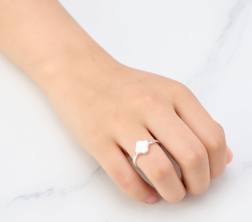 Mother of Pearl Gemstone Adjustable Clover Ring