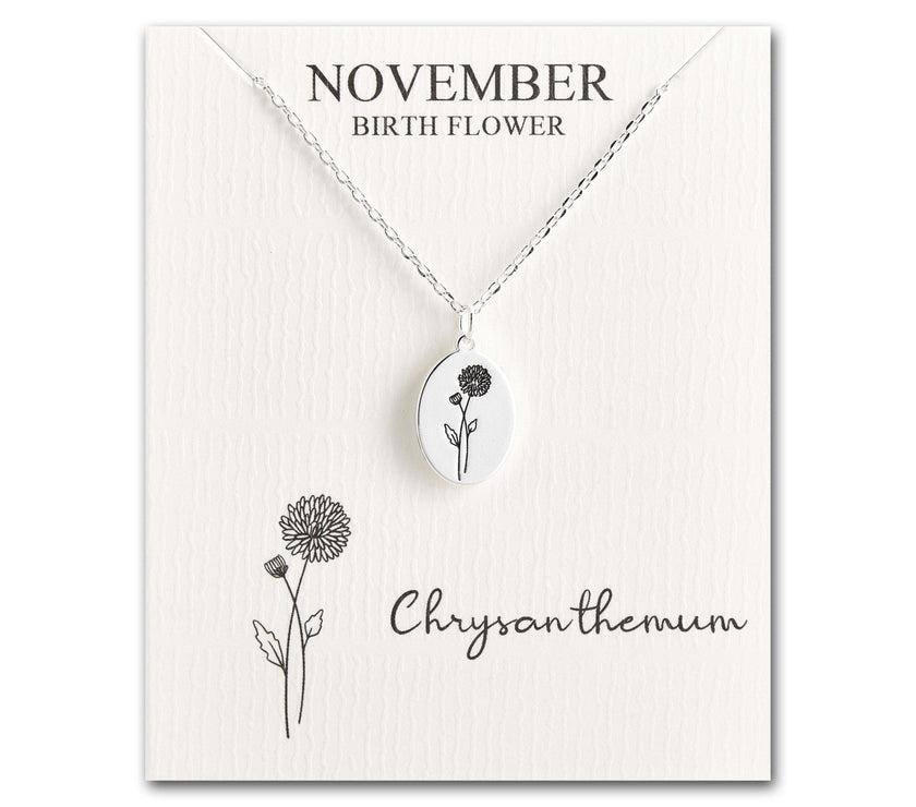 November Birth Flower Chrysanthemum Necklace with Card