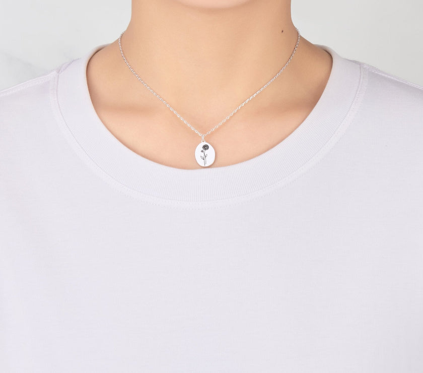 November Birth Flower Chrysanthemum Necklace with Card