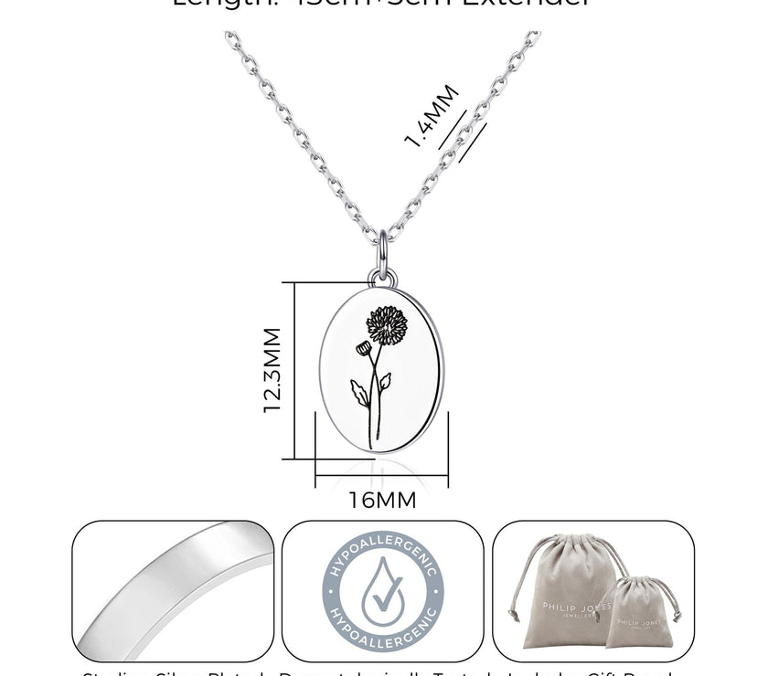 November Birth Flower Chrysanthemum Necklace with Card