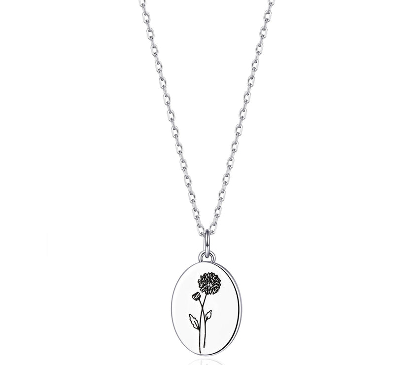 November Birth Flower Chrysanthemum Necklace with Card