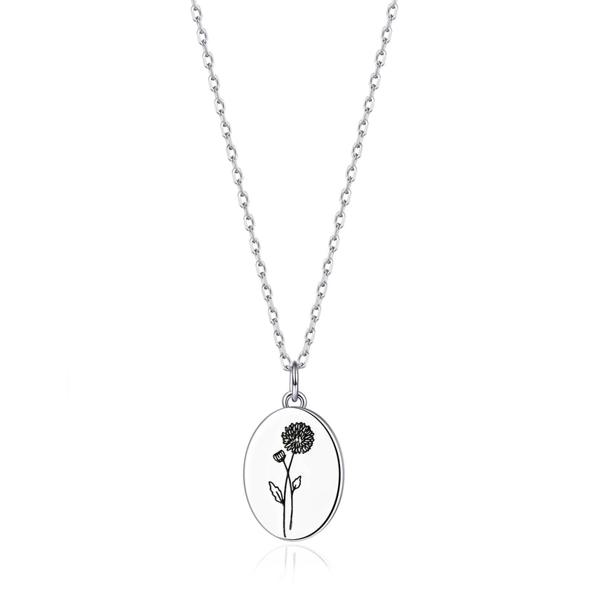 November Birth Flower Chrysanthemum Necklace with Card