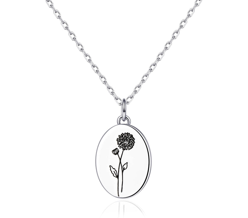 November Birth Flower Chrysanthemum Necklace with Card