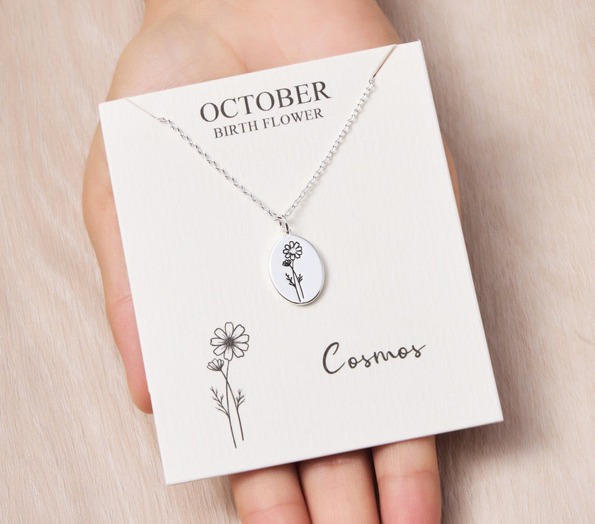 October Birth Flower Cosmos Necklace with Card