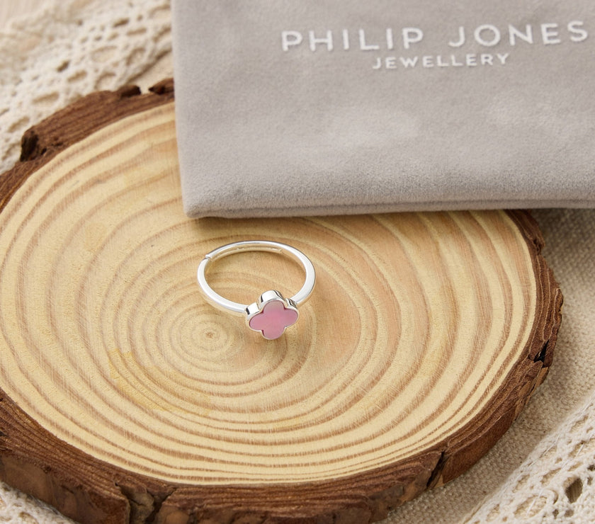 Pink Mother of Pearl Gemstone Adjustable Clover Ring