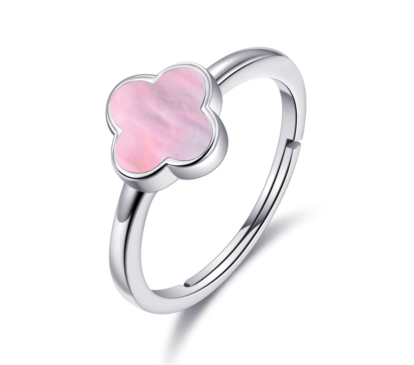 Pink Mother of Pearl Gemstone Adjustable Clover Ring