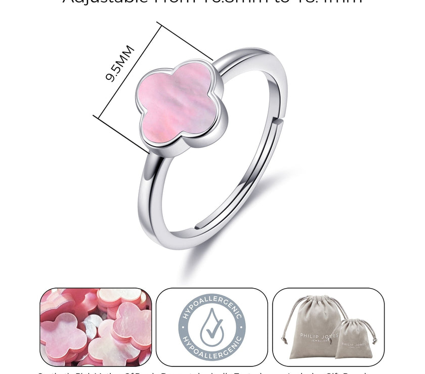 Pink Mother of Pearl Gemstone Adjustable Clover Ring