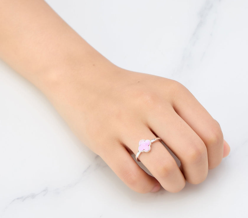 Pink Mother of Pearl Gemstone Adjustable Clover Ring
