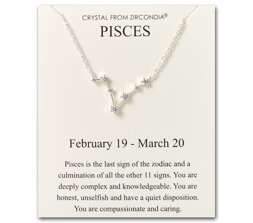 Pisces Star Sign Zodiac Constellation Necklace and Quote Card with Zircondia® Crystals