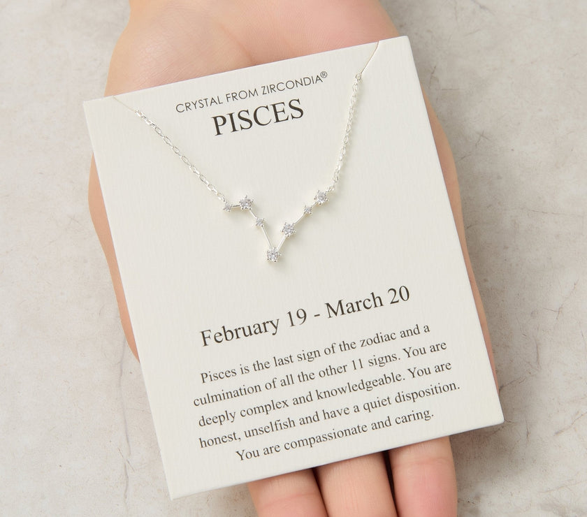 Pisces Star Sign Zodiac Constellation Necklace and Quote Card with Zircondia® Crystals