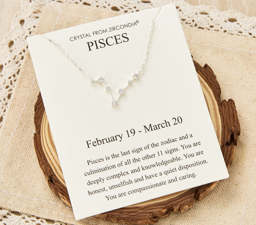 Pisces Star Sign Zodiac Constellation Necklace and Quote Card with Zircondia® Crystals