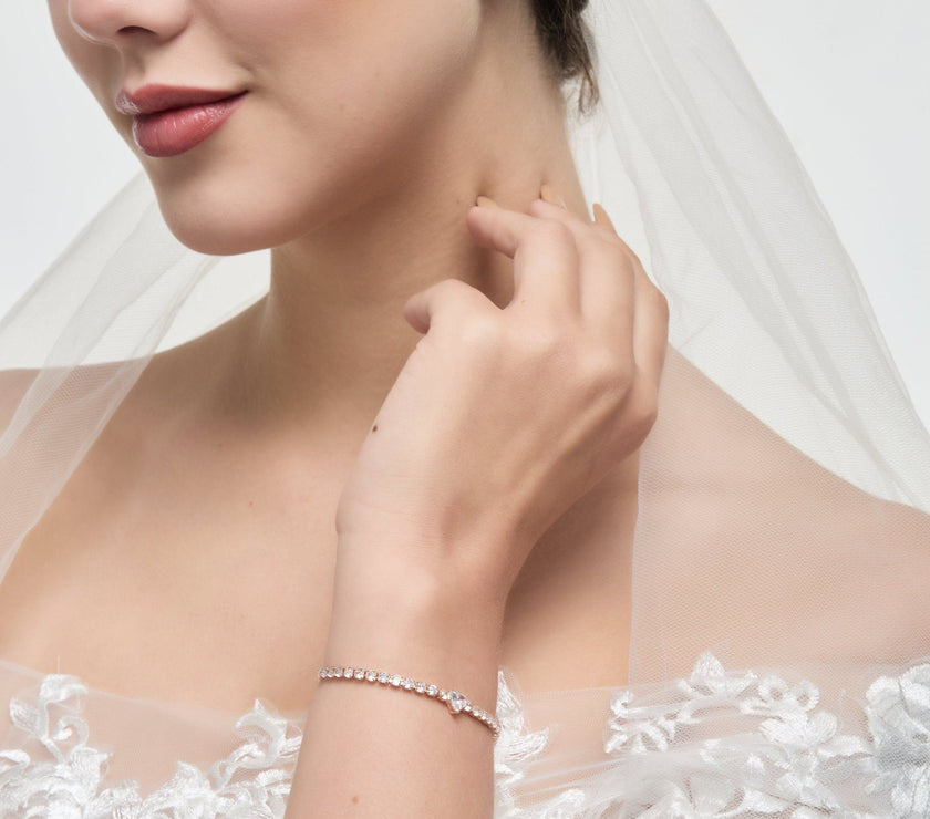 Rose Gold Plated I Couldn't Say I Do Without You Heart Solitaire Bracelet with Zircondia® Crystals