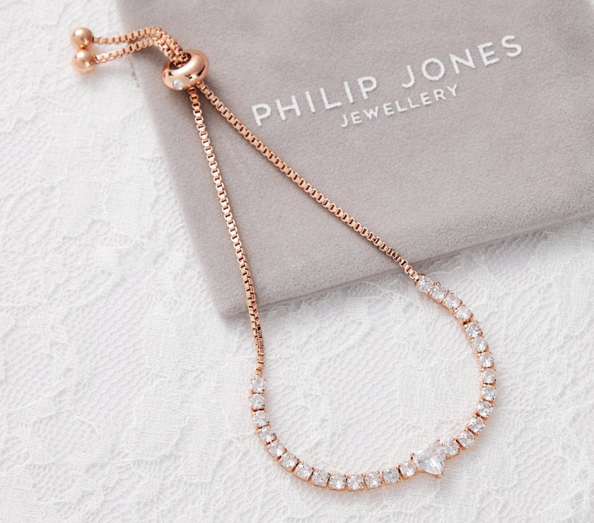 Rose Gold Plated I Couldn't Say I Do Without You Heart Solitaire Bracelet with Zircondia® Crystals