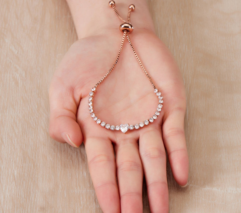 Rose Gold Plated I Couldn't Say I Do Without You Heart Solitaire Bracelet with Zircondia® Crystals