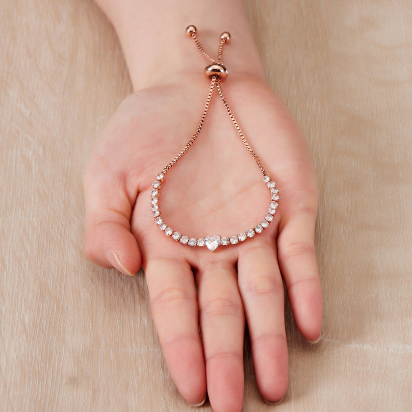 Rose Gold Plated I Couldn't Say I Do Without You Heart Solitaire Bracelet with Zircondia® Crystals
