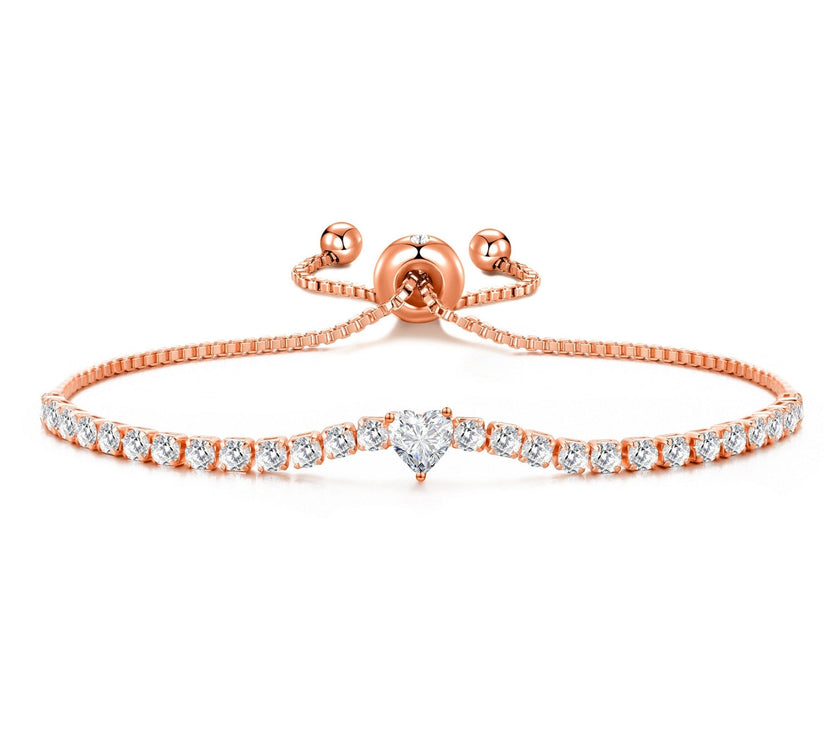 Rose Gold Plated I Couldn't Say I Do Without You Heart Solitaire Bracelet with Zircondia® Crystals