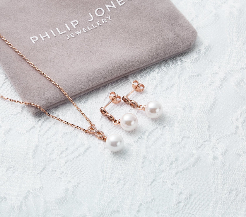 Rose Gold Plated I Couldn't Say I Do Without You Infinity Pearl Drop Set with Zircondia® Crystals