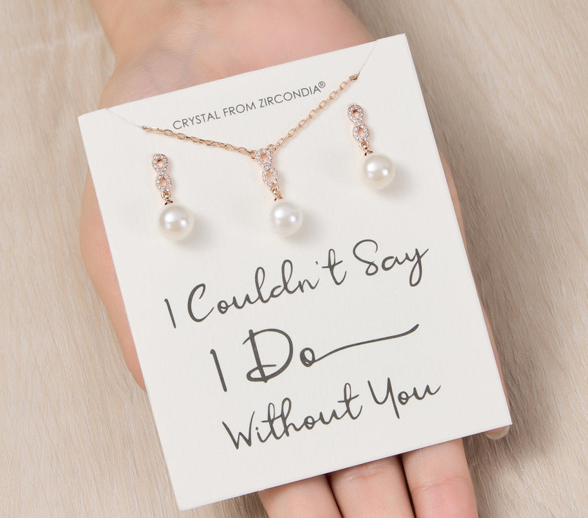 Rose Gold Plated I Couldn't Say I Do Without You Infinity Pearl Drop Set with Zircondia® Crystals