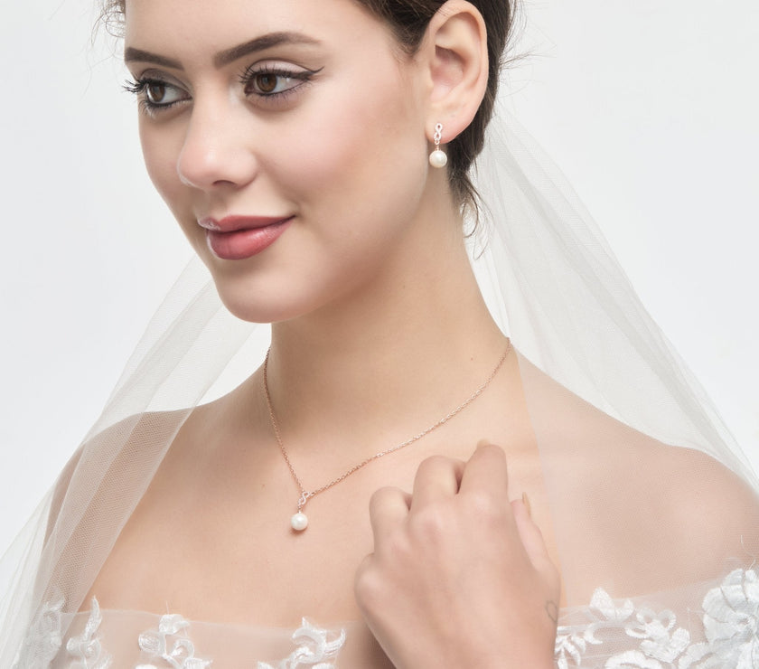 Rose Gold Plated I Couldn't Say I Do Without You Infinity Pearl Drop Set with Zircondia® Crystals