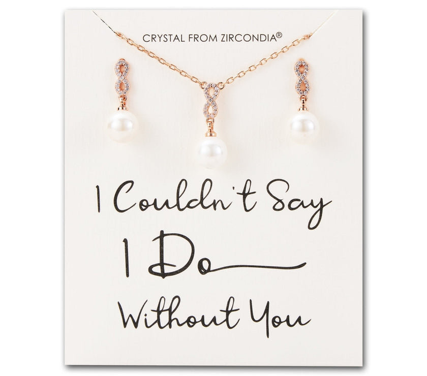 Rose Gold Plated I Couldn't Say I Do Without You Infinity Pearl Drop Set with Zircondia® Crystals