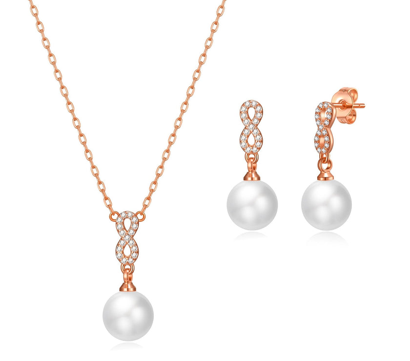Rose Gold Plated I Couldn't Say I Do Without You Infinity Pearl Drop Set with Zircondia® Crystals