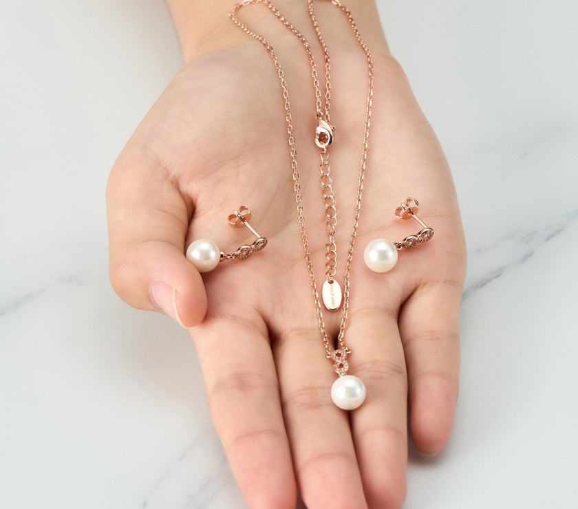 Rose Gold Plated I Couldn't Say I Do Without You Infinity Pearl Drop Set with Zircondia® Crystals
