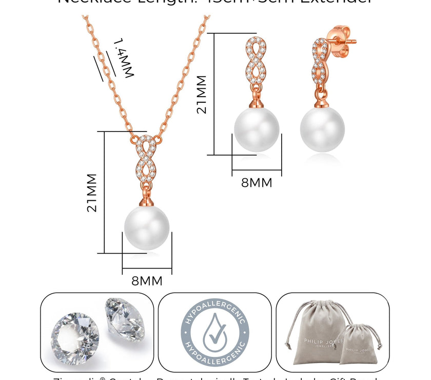 Rose Gold Plated I Couldn't Say I Do Without You Infinity Pearl Drop Set with Zircondia® Crystals