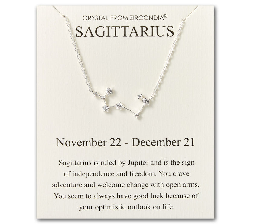 Sagittarius Star Sign Zodiac Constellation Necklace and Quote Card with Zircondia® Crystals