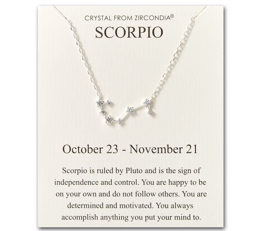 Scorpio Star Sign Zodiac Constellation Necklace and Quote Card with Zircondia® Crystals