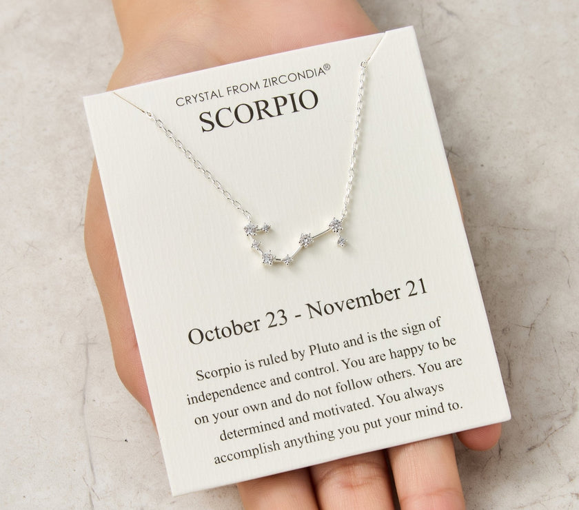 Scorpio Star Sign Zodiac Constellation Necklace and Quote Card with Zircondia® Crystals