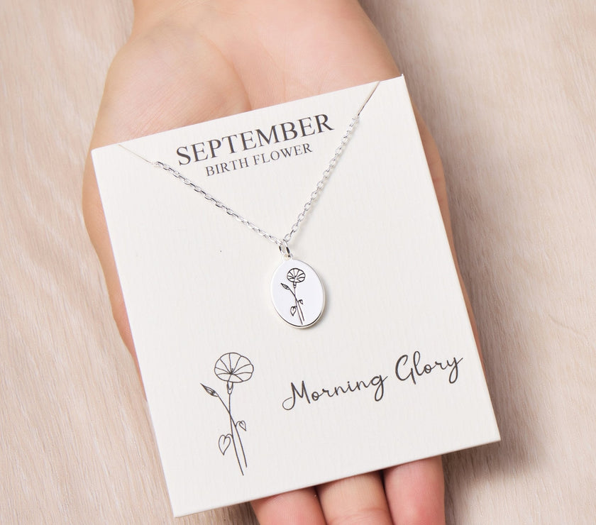 September Birth Flower Morning Glory Necklace with Card